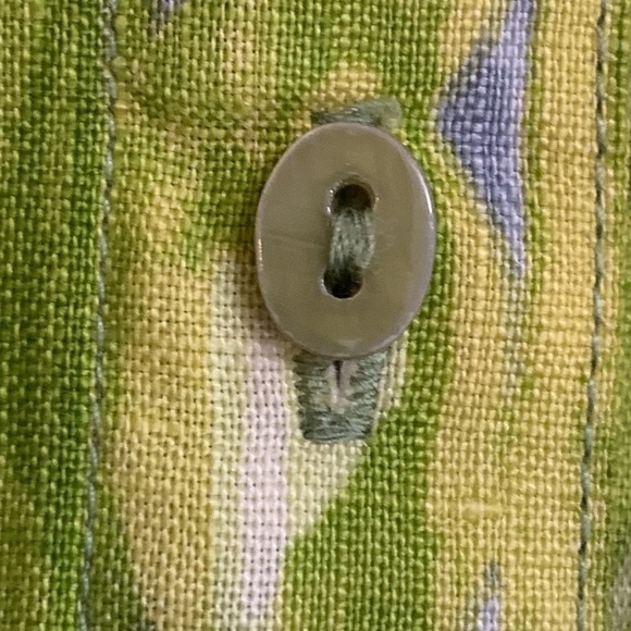 Sigrid Olsen | 100% Linen Green White Mixed Print Button Down Collared Shirt XS - Picture 6 of 17